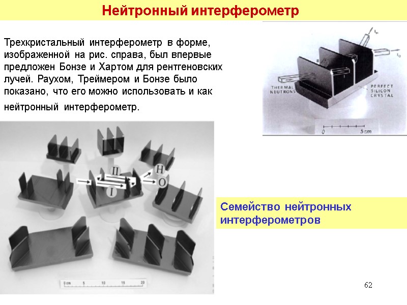 62 Нейтронный интерферометр Трехкристальный интерферометр в форме, изображенной на рис. справа, был 62 Нейтронный интерферометр Трехкристальный интерферометр в форме, изображенной на рис. справа, был